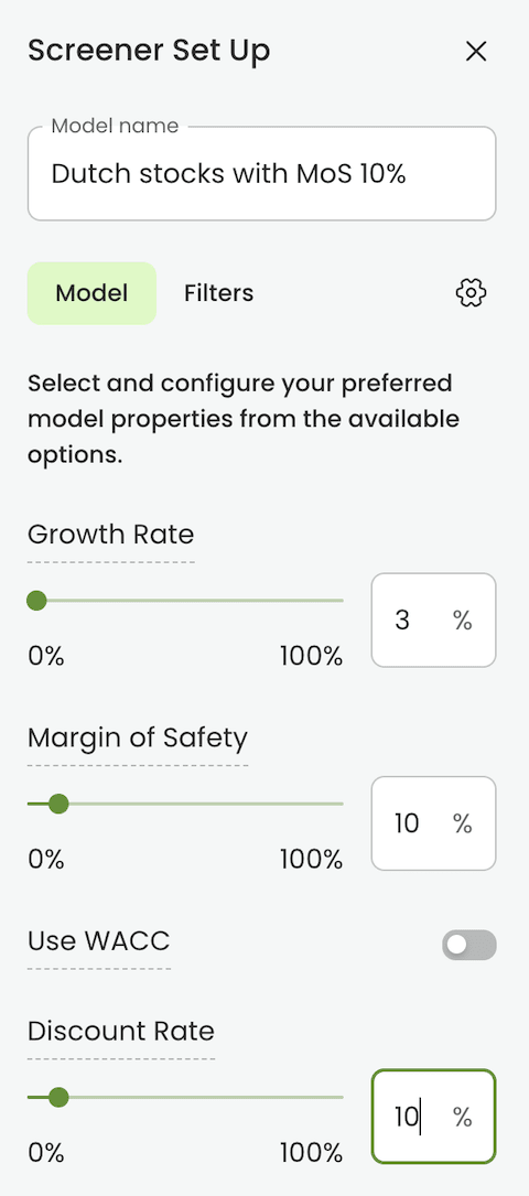 Screener Setup - DCF example